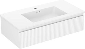 Mexen Rivel, kúpeľňová skrinka 90 cm s umývadlom Otis, 1 zásuvka, drážkovaná, biela matná, 91A20-09023-1-BF01-W18M01