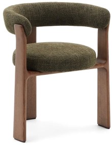 Khaki/hnedé jedálenské kreslo s podrúčkami z jaseňového dreva Granite – Kave Home