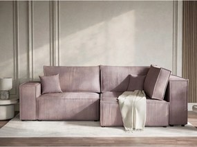 Fialová menčestrová rozkladacia/s úložným priestorom rohová pohovka (pravý roh/do L) Tonga – Maison de Rêve