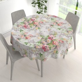 Biante Bavlnený okrúhly obrus Sandra SA-704 Maľované ružovo-červené kvety na sivom Ø 140 cm