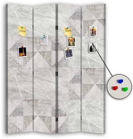 Ozdobný paraván, Geometrie a pastely - 145x170 cm, štvordielny, korkový paraván