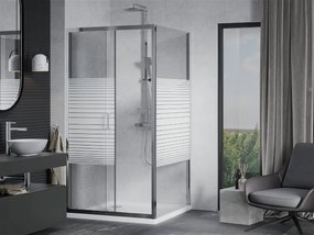 Mexen APIA, sprchový kút s posuvnými dverami 90 (dvere) x 90 (stena) cm, 5mm číre-pásy sklo, chrómový profil + slim sprchová vanička 5cm, 840-090-090-01-20-4010
