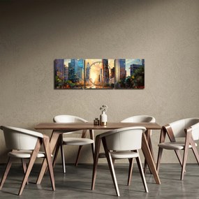Obraz - Maľba mesta (s hodinami) (90x30 cm)