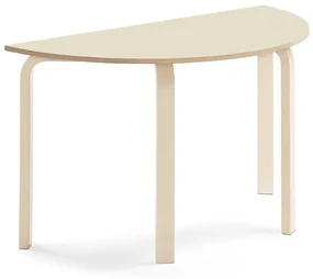 Stôl ELTON, polkruh, 1200x600x710 mm, laminát - breza, breza