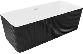 Mexen Nila, voľne stojaca ryhovaná vaňa 170 x 75 cm, biela-čierna, oceľový prepad, 52841708075-97