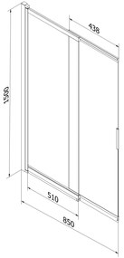 Mexen Fox, 2-krídlová vaňová zástena 85x150 cm, 5mm sklo námraza, chrómový profil, 891-085-002-01-30