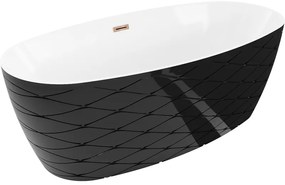 Mexen Olea, voľne stojaca vaňa, vzor, 170 × 80 cm, biela-čierna, ružové zlato prepad, 52821708075-60