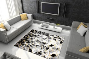 Koberec moderný 3D GLOSS 409A 82 Kocky štýlový, glamour, art deco čierna / zlatá / sivá Veľkosť: 240x330 cm