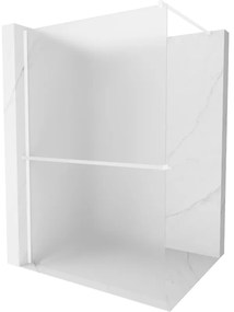Mexen Kioto+, sprchová zástena Walk-In s poličkou a vešiakom 90 x 200 cm, 8mm sklo námraza, biely profil, 800-090-121-20-30