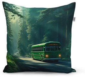Sablio Vankúš Zelený autobus v lese - 40x40 cm