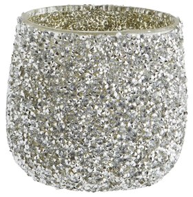 MADAM STOLTZ Sklenený svietnik Silver Glitter