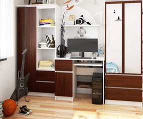 Písací stôl 90 cm Piksel biely/wenge ľavý