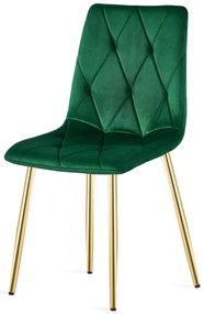 Set štyroch jedálenských stoličiek LIBRA zamatové, tmavozelené / zlaté nohy (4 ks)