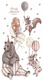 Gario Detská nálepka na stenu Party animals - medvedík, zajačik a veverička s balónmi