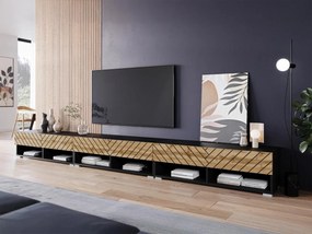 TV skrinka Adenik 300 MDF, Farby: čierny grafit / jodełka wotan, Osvetlenie: bez osvetlenia