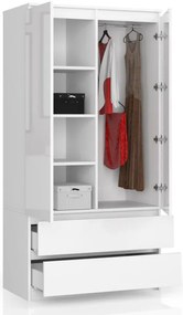 Skriňa S 90 cm 2D 2SZ CLP biela, lesk