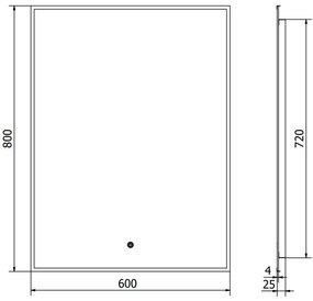 Mexen Erma, LED kúpeľňové zrkadlo s podsvietením a čiernym rámom 60x80 cm, 6000K, ochrana proti zahmlievaniu, 9814-060-080-611-70