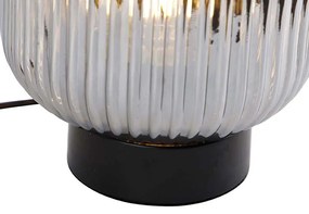Stolná lampa v štýle Art Deco čierna s dymovým sklom - Karel