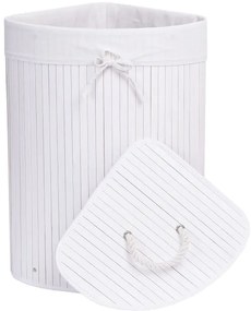 Rohový kôš na bielizeň 60 l bambusový biely