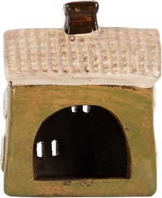 Zelený keramický svietnik na čajovú sviečku domček Village - 11*7*13 cm