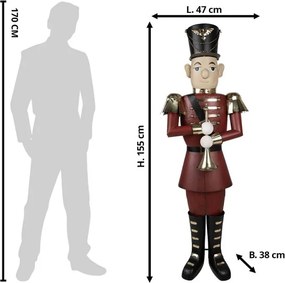 Červená kovová socha Luskáčik s rúrkou - 47*38*155cm