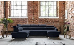 Tmavomodrá zamatová rozkladacia rohová pohovka do "U" (ľavý roh) Sweet Harmony – Miuform