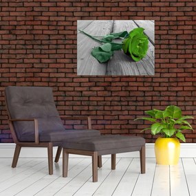 Sklenený obraz - Zelená ruža (70x50 cm)