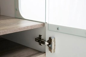 Vysoká vitrína Linate, biely lesk/dub, ľavé dvere