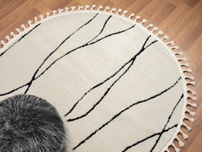 My Flair, Kusový koberec Moroccan Serenity weiß kruh, 140x140 (priemer) kruh, čiernobiela, obývacia izba