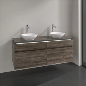 VILLEROY &amp; BOCH Legato závesná skrinka pod dve umývadlá na dosku, 4 zásuvky, s LED osvetlením, 1400 x 500 x 550 mm, Stone Oak, B592L0RK