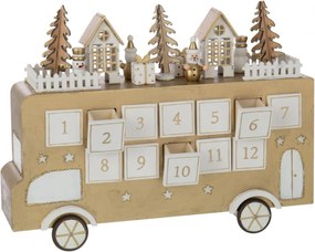 Adventný kalendár autobus preglejka zlatobiely J-line – 31*9*24 cm