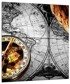 Historický obraz mapy sveta a kompasu (30x30 cm)