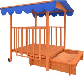 Pieskovisko s verandou HAPPY, 130x130x143 cm, hnedá/modrá Jurhan