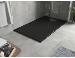 Mexen Hugo, obdĺžniková sprchová vanička SMC 150 x 80 cm, čierna, oceľová krytka, 42708015-X