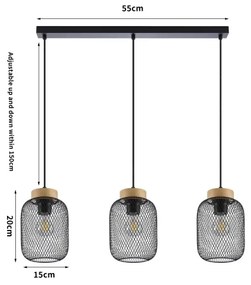 Brilagi - Závesné svietidlo na lanku BASKLITE 3xE27/15W/230V drevo/čierna