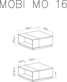 Biely konferenčný stolík Tony s výklenkom 80 cm - tyrkysový
