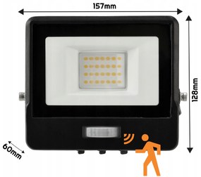 BERGE LED reflektor MASTER - 20W - IP65 - PIR - neutrálna biela