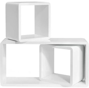 Nástenné poličky v tvare kocky, sada 3 ks, biele | SONGMICS