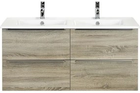 Kúpeľňový nábytkový set Pulse 120 cm s keramickým dvojitým umývadlom 4 zásuvkami dub sivý
