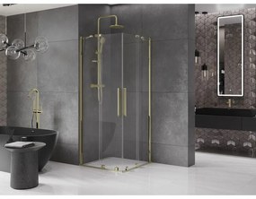 Mexen Velar Duo, sprchový kút s posuvnými dverami 90(dvere) x 90(dvere) cm, 8mm číre sklo, zlatý lesklý profil, 871-090-090-02-50