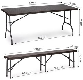 Cateringový stôl 180cm + 2 lavice - ratan