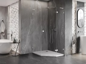 Mexen Lunar, L pravý výklopný päťuholníkový sprchový kút 80 x 100 cm, 8mm číre sklo, chrómový profil, 831L-080P-100L-01-00-P