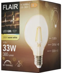 LED žiarovka FLAIR G80 E27 4W/33W 380lm 2000K