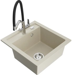 Mexen Vito, 1-komorový granitový drez 520x490x210 mm, drezová batéria Duo, béžová, 6503-69-671701-07