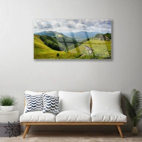 Obraz na skle Hora lúka krajina 100x50 cm