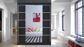 Posuvná skriňa Belgia V, Farby: čierna / biela + zrkadlo, Osvetlenie: osvetlenie LED RGB - farebné