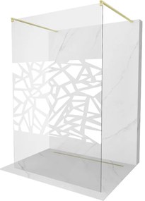 Mexen Kioto, sprchová zástena Walk-In 140 x 200 cm, 8mm číre sklo biely vzor, zlatý matný profil, 800-140-002-55-85