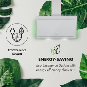 Klarstein Mirage 90, digestor, 90 cm, nástenný, 550 m³/h, A++, dotykový panel, RGB svetlo, biely