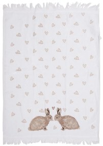 Biely froté kuchynský uterák s králikmi a srdiečkami Bunnies in Love - 40*66 cm