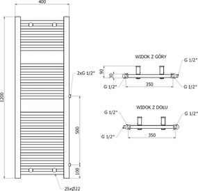 Mexen Mars, vykurovacie teleso 1200 x 400 mm, 439 W, bočné pravé a spodné pripojenie, biela, W110-1200-400-00-20-S